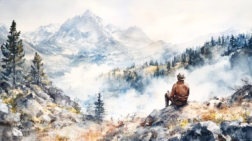 Misty Mountain View with Lone Figure