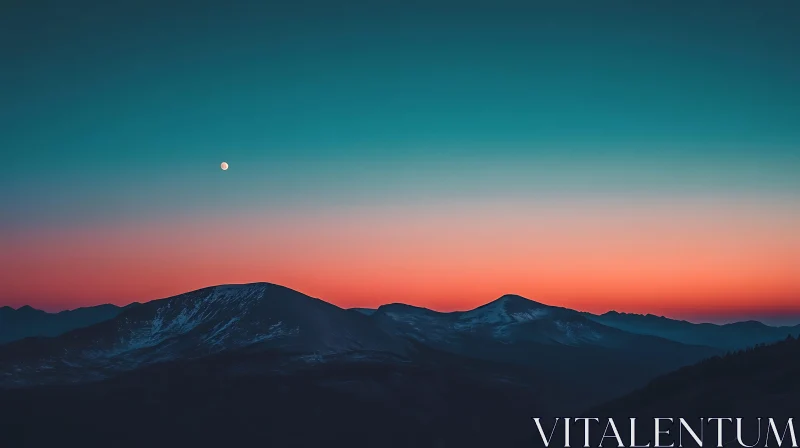 AI ART Mountains at Sunset and Moon