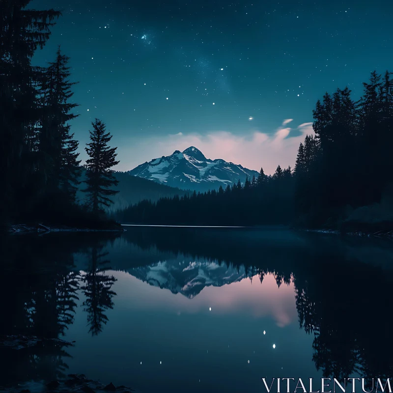 Night Reflection of Mountain in Lake AI Image