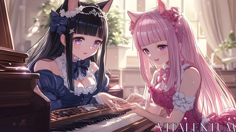 Anime Girls Playing Piano AI Image