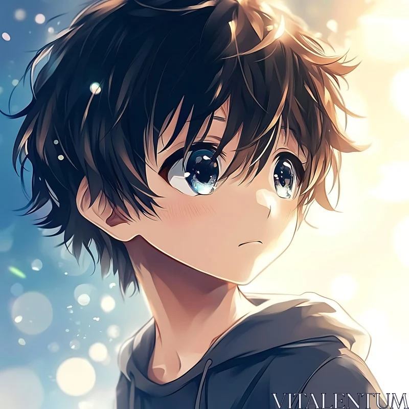 Portrait of Reflective Anime Boy AI Image