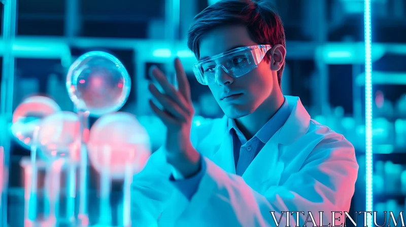Researcher Inspecting Samples in Futuristic Laboratory AI Image