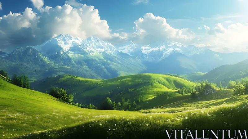 Mountain Landscape with Green Hills AI Image