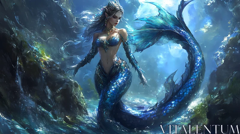 Mystical Mermaid of the Ocean Depths AI Image