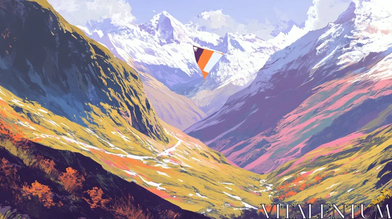 AI ART Majestic Mountains and Floating Flag Art