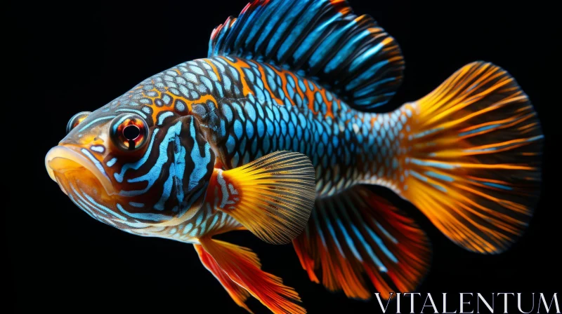 Mesmerizing Tropical Fish in Bold Hues against Black Backdrop AI Image
