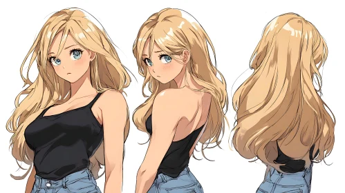 Blonde Anime Girl in Casual Outfit