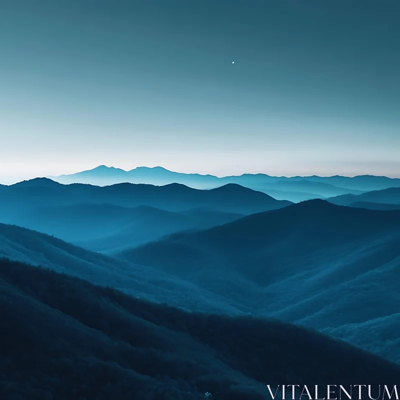 AI ART Peaceful Blue Mountain Landscape at Dusk