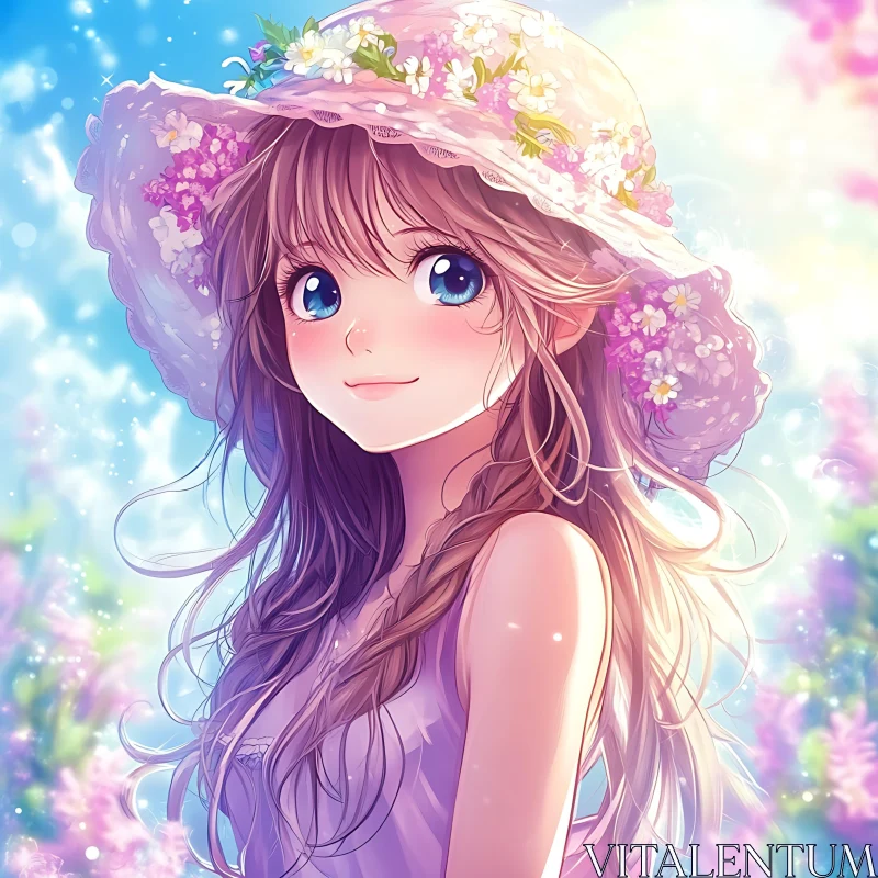 Spring Anime Girl with Floral Accents AI Image