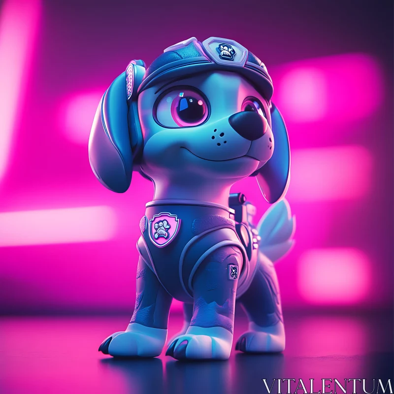 Adorable Neon Puppy Illustration AI Image