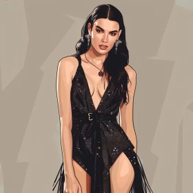 Glamorous Kendall Jenner Fashion Illustration