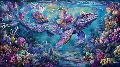 Whimsical Underwater Creature with Colorful Fins