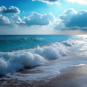 Peaceful Seashore with Rolling Waves