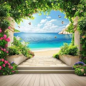 Coastal View with Floral Archway