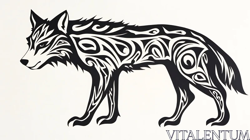 AI ART Stylized Wolf with Tribal Art