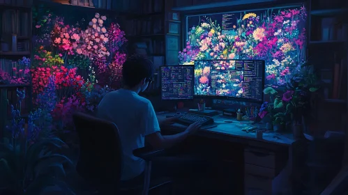 Coding with Flowers: A Tech Workspace