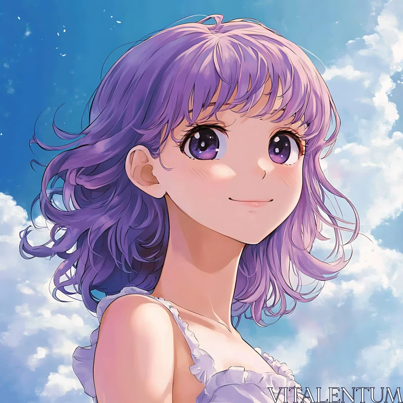 Anime Girl with Violet Eyes and Purple Hair AI Image