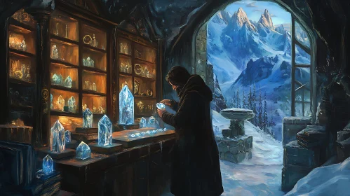 Magical Crystals in a Snowy Landscape