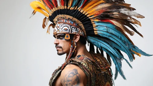 Man in Traditional Feathered Headdress