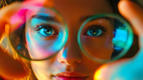 Woman's Face Framed by Translucent Circles