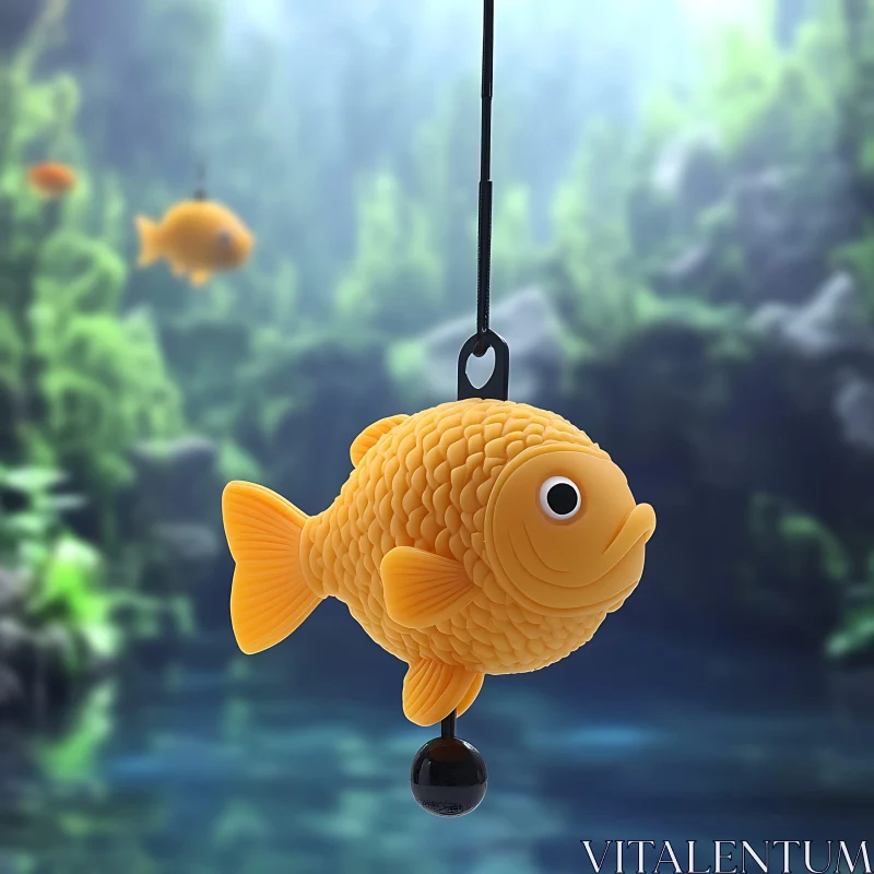 AI ART Suspended Cartoonish Fish Toy in Ocean Environment