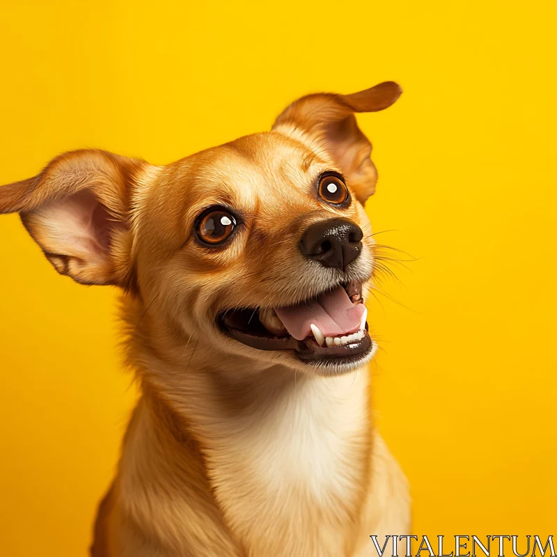 Happy Puppy Against Yellow Background AI Image