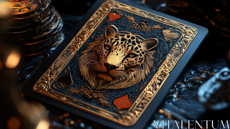 Golden Leopard Playing Card Art AI Image