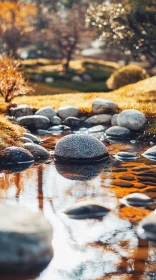 Peaceful Garden Stream with Autumn Foliage