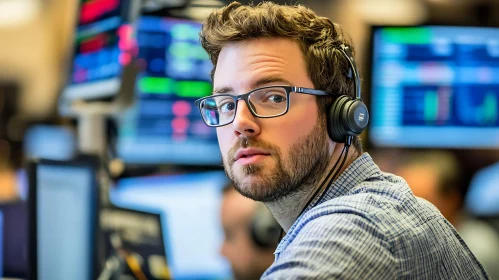 Man with headphones in business setting