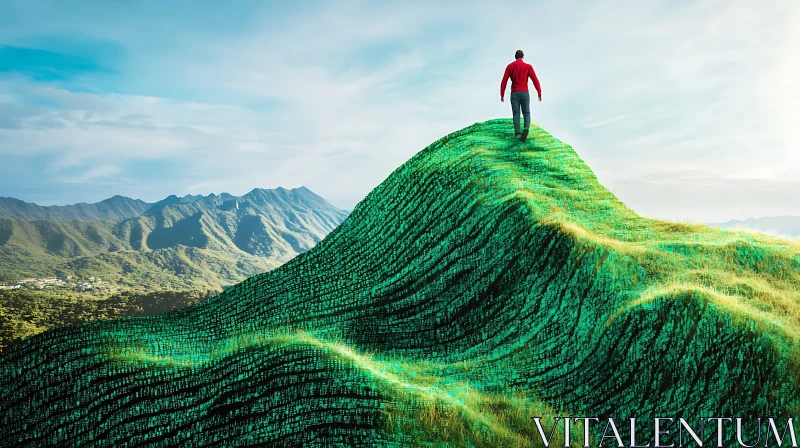 Man on Green Mountain AI Image