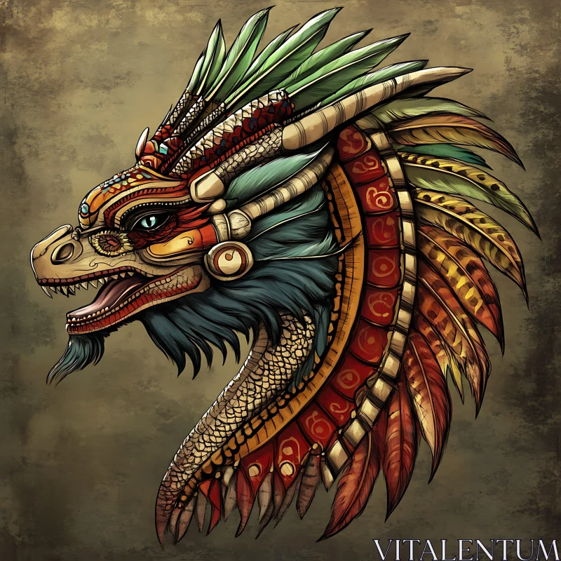 Feathered Aztec Dragon Illustration AI Image