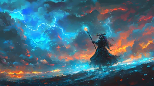 Epic Wizard in Storm Painting