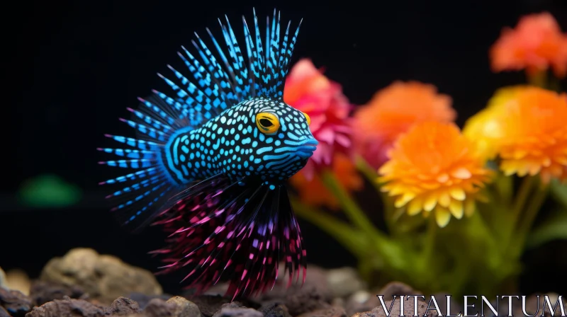 Colorful Fish on a Rock in Floralpunk Style AI Image