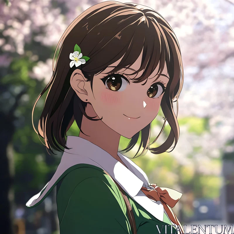 Anime Girl Portrait with Cherry Blossoms AI Image