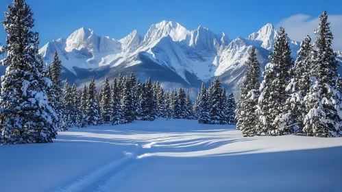 Winter Mountain Landscape with Pine Trees