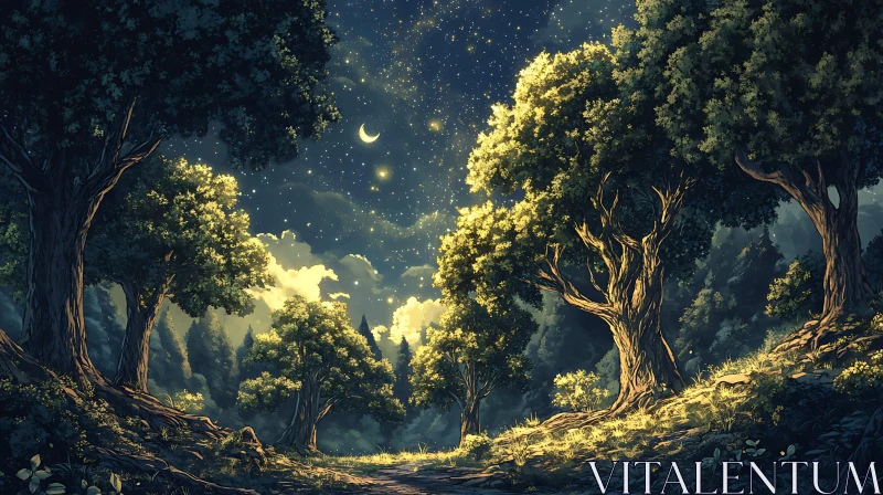 AI ART Peaceful Forest Under Star-Lit Night