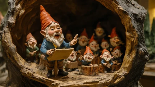 Gnome Choir in a Tree Stump