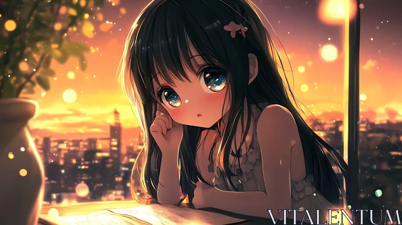 Anime Girl at Sunset AI Image