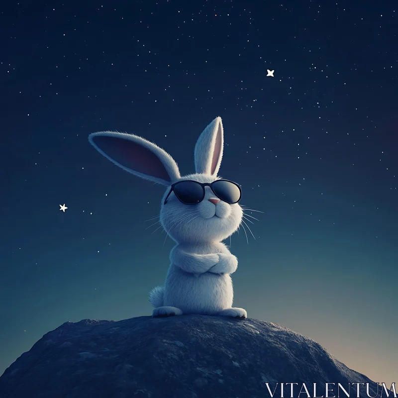 Rabbit with Sunglasses on Hill AI Image