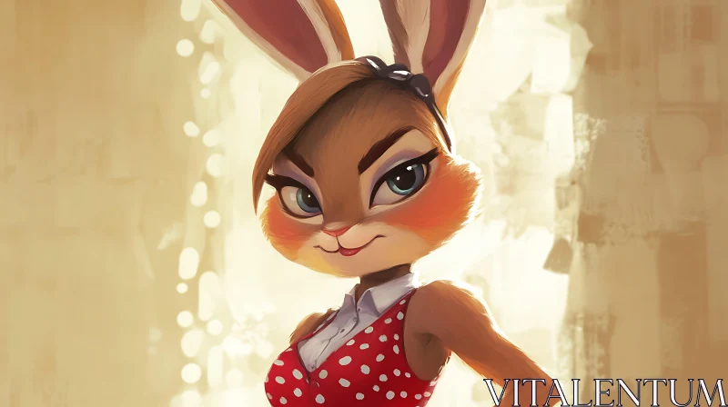 Cartoon Bunny Portrait with Red Dress AI Image