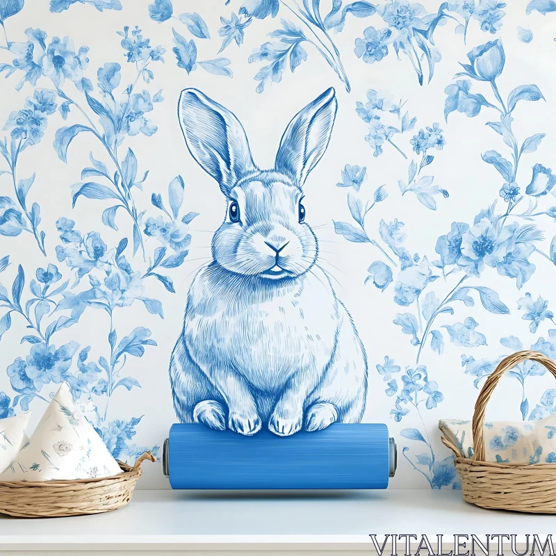 Elegant Rabbit and Flower Illustration AI Image