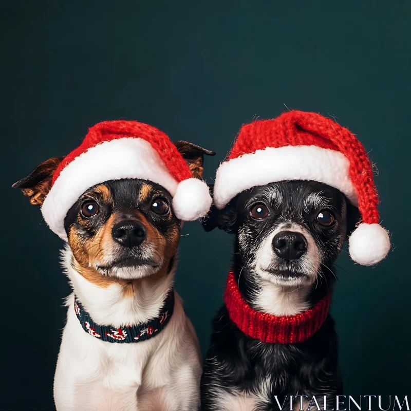 Cute Dogs with Santa Hats Photography AI Image