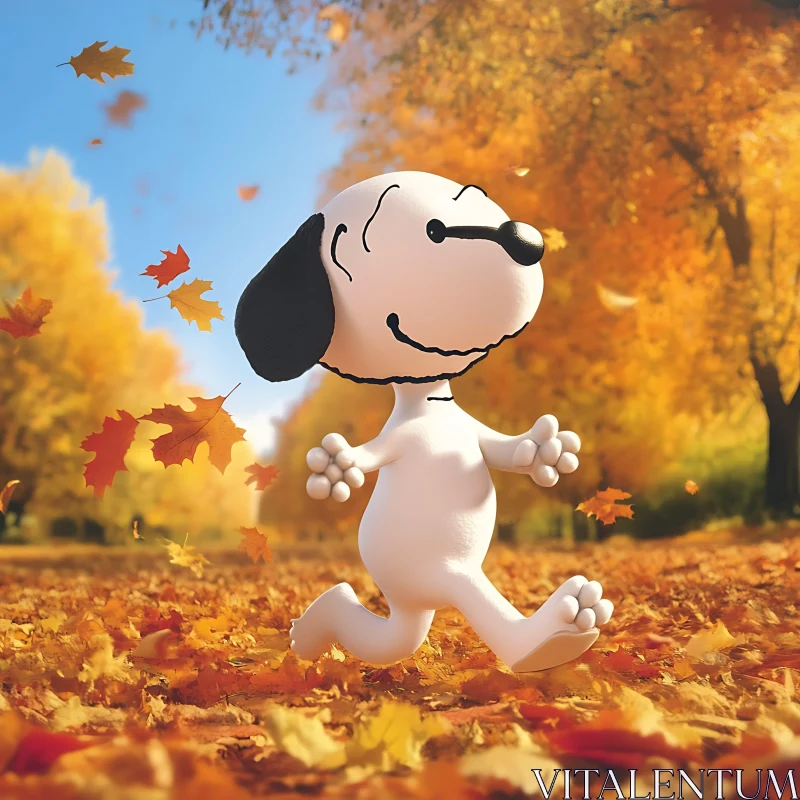 Happy Dog in Fall Park with Yellow Foliage AI Image