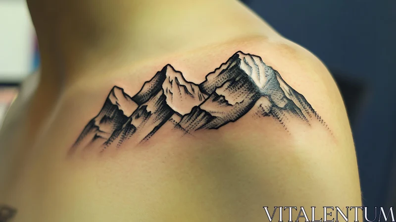 Monochrome Mountain Tattoo Art on Shoulder AI Image