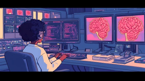 Cyberpunk Data Analyst at Work
