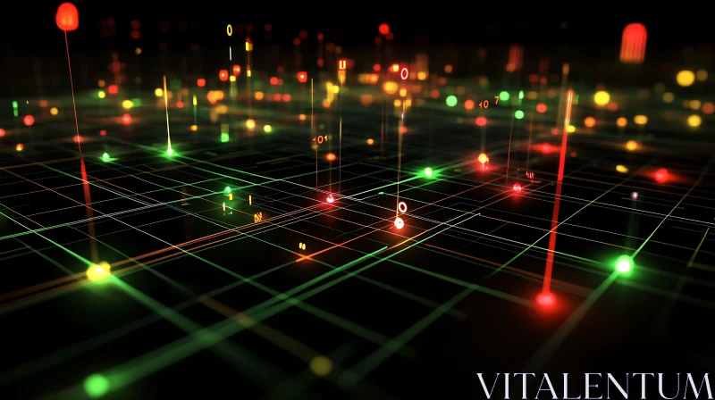 Interconnected Data Points on Digital Grid AI Image