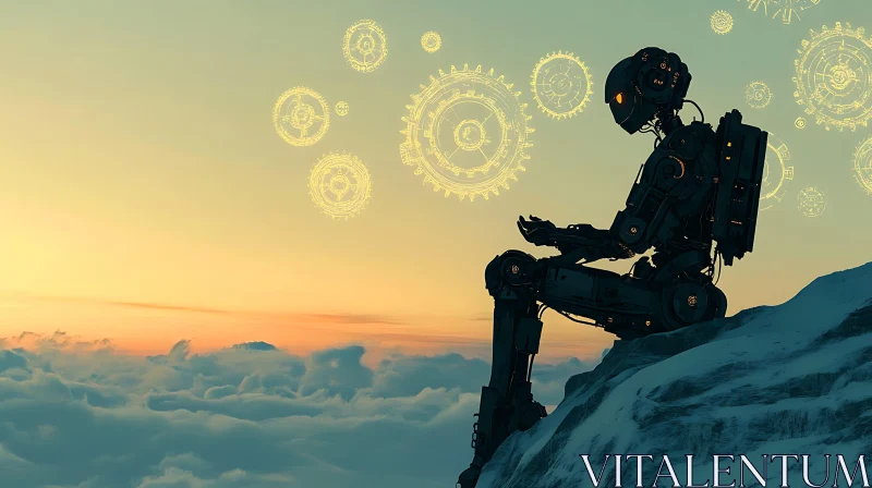 AI ART Mechanical Being Above the Clouds