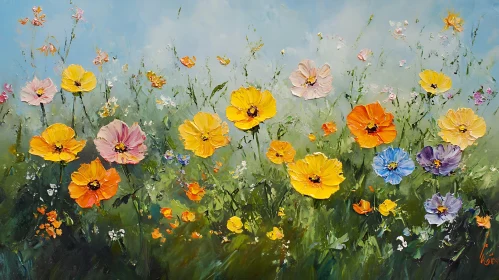 Colorful Wildflowers Field Oil Painting