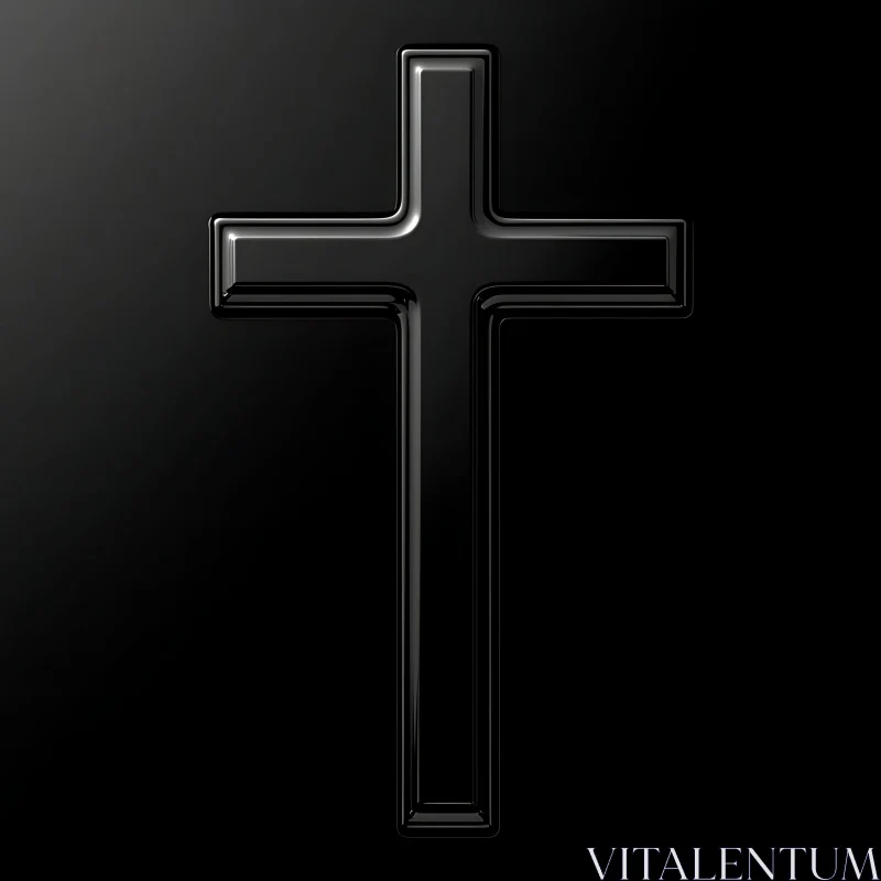 AI ART Glossy Black Cross on Black Background