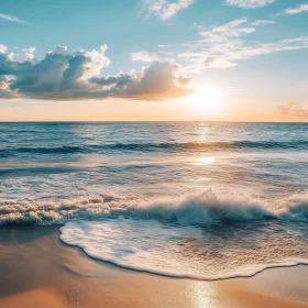 Peaceful Beach at Sunset with Waves